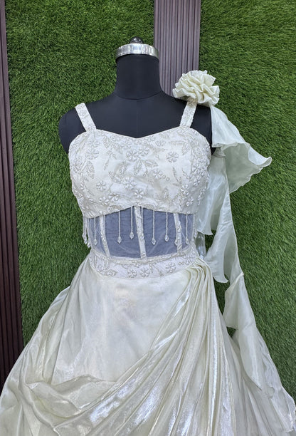 Drape Organza Skirt Lehenga with Corset Style Spaghetti Choli