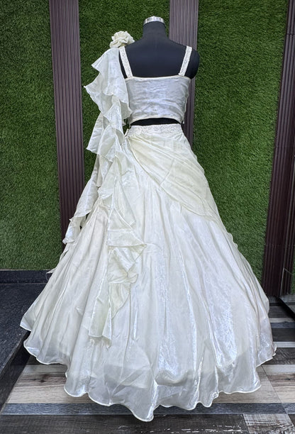 Drape Organza Skirt Lehenga with Corset Style Spaghetti Choli