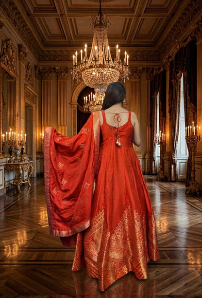 Pure Silk Banarasi Jacquard Anarkali with Handwork Silk Dupatta