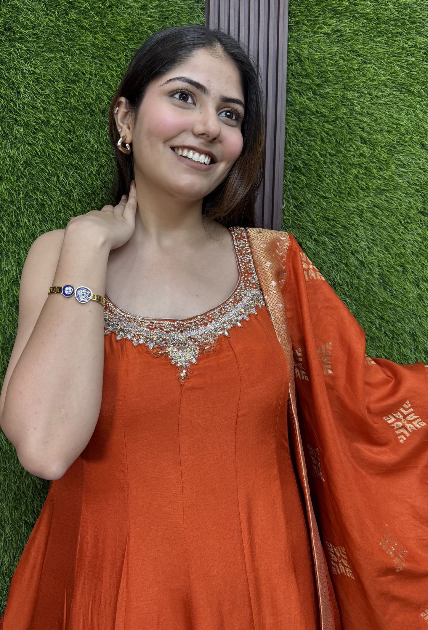 Pure Silk Banarasi Jacquard Anarkali with Handwork Silk Dupatta