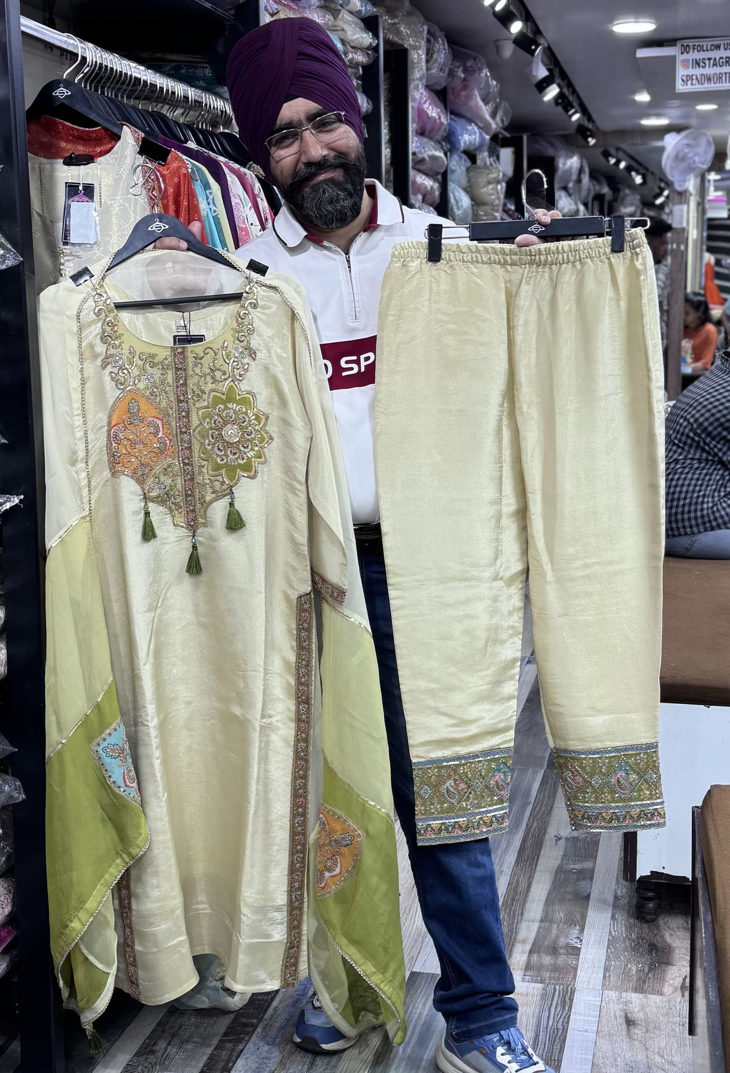 Shimmer Tissue Straight Suit with Multi Embroidered Organza Dupatta