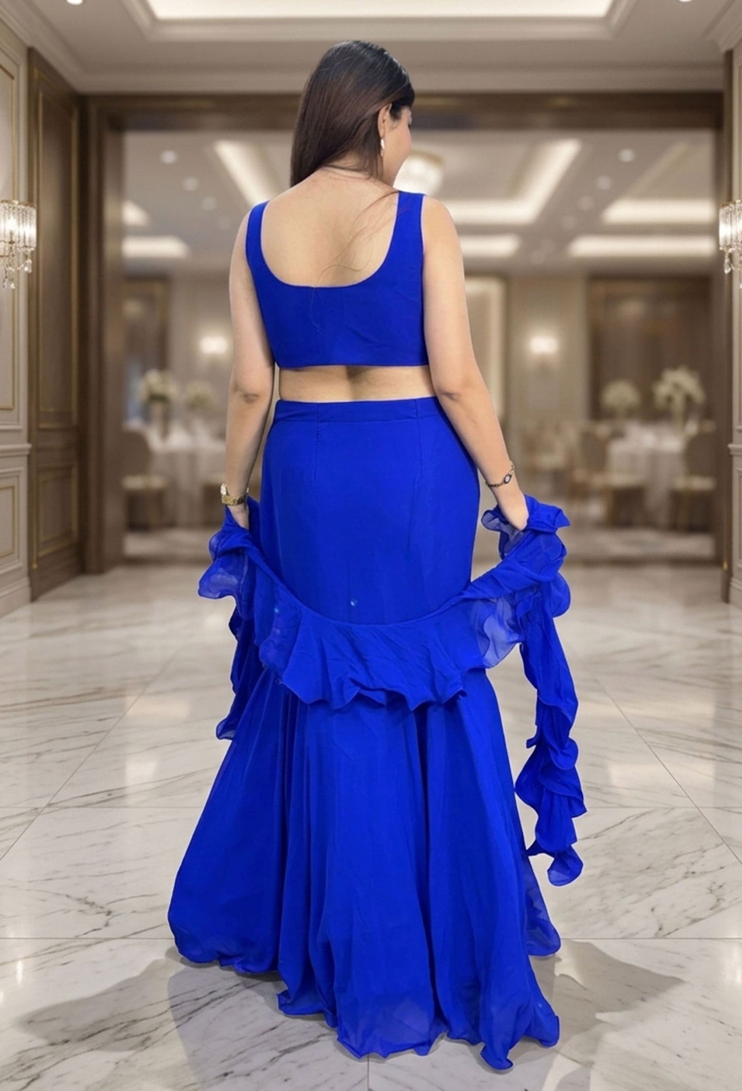 Electric Blue Hand Embellished Fishcut Lehenga Set