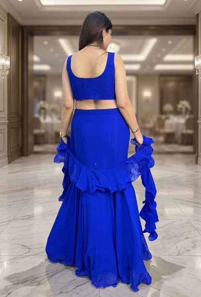 Electric Blue Hand Embellished Fishcut Lehenga Set