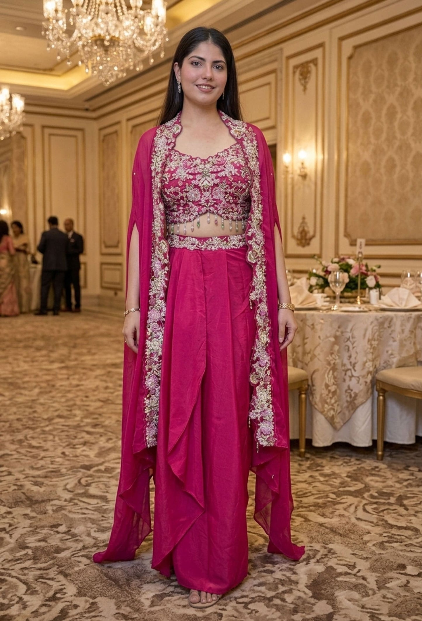 Hot Pink Indo Western 3 Piece Designer Dress