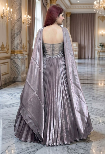 Corset Style Hand Embellished Blouse with Pleated Lehenga & Choker Neckline Dupatta