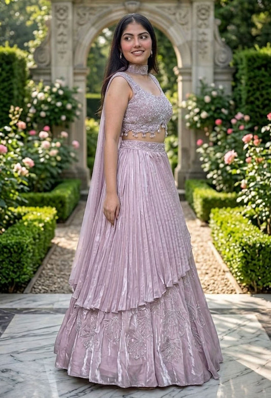 Hand Embellished Lehenga with Full Embroidered Blouse and Choker Dupatta