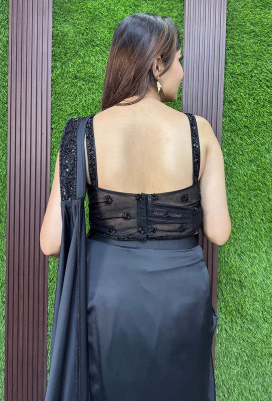 Drape Style Hand Embellished Cocktail Dress with Backless Spaghetti Blouse