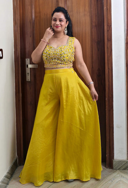 Hand Embroidered 3 Piece Indo-Western Dress with Embellished Blouse & Shrug