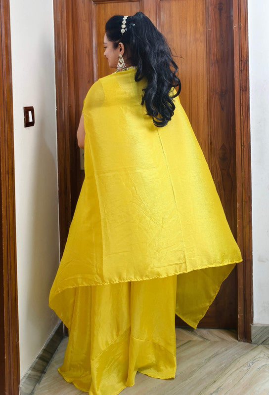 Hand Embroidered 3 Piece Indo-Western Dress with Embellished Blouse & Shrug