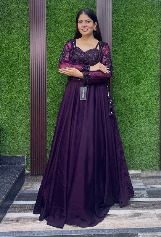 Spaghetti Style Embellished Blouse with Flared Lehenga & Full Sleeve Jacket