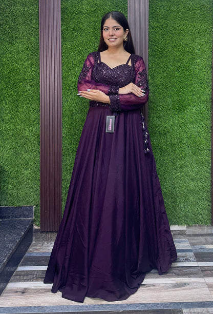 Spaghetti Style Embellished Blouse with Flared Lehenga & Full Sleeve Jacket