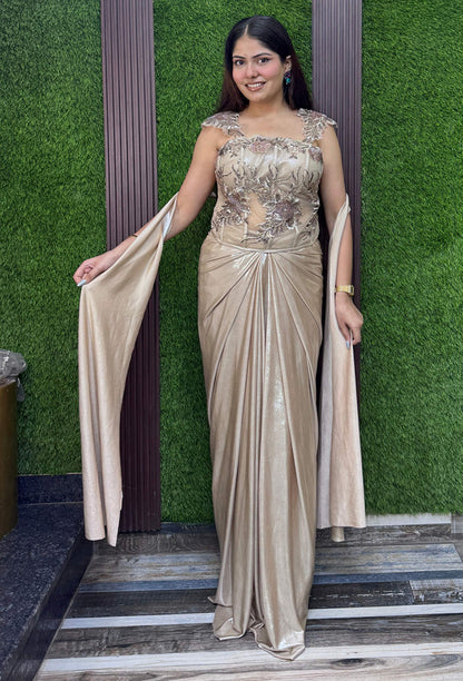Beautiful Golden Corset Style Indo-Western Dress with Embellished Choker Dupatta