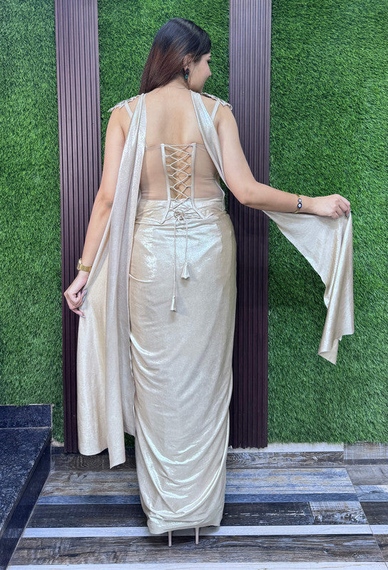 Beautiful Golden Corset Style Indo-Western Dress with Embellished Choker Dupatta