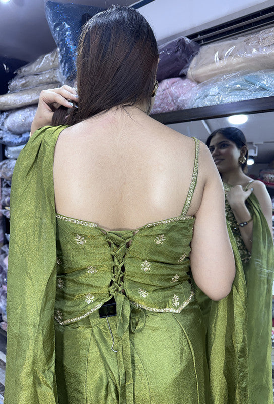 Indo-Western Spaghetti Style Embroidered Corset Top with Sharara & Choker Dupatta