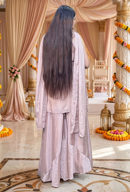 Elegant Beads Hand Work Spaghetti Style Sharara Suit with Choker Dupatta