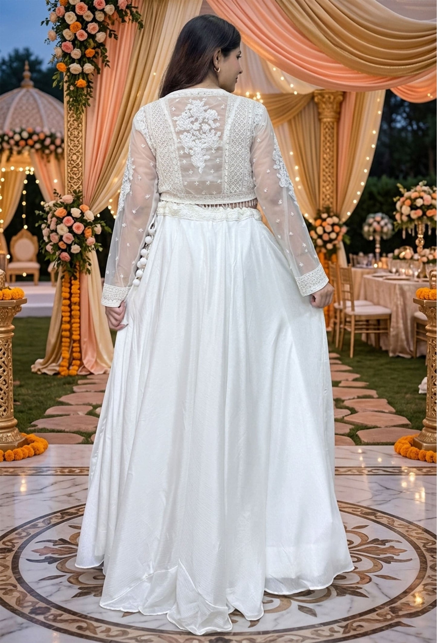 Beautiful Indo-Western Embroidered Crop Top Skirt with Jacket