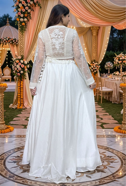 Beautiful Indo-Western Embroidered Crop Top Skirt with Jacket