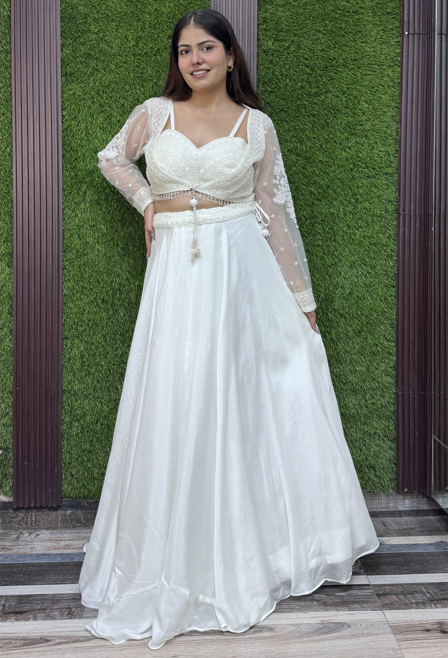 Beautiful Indo-Western Embroidered Crop Top Skirt with Jacket