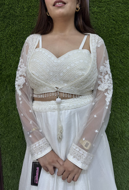 Beautiful Indo-Western Embroidered Crop Top Skirt with Jacket
