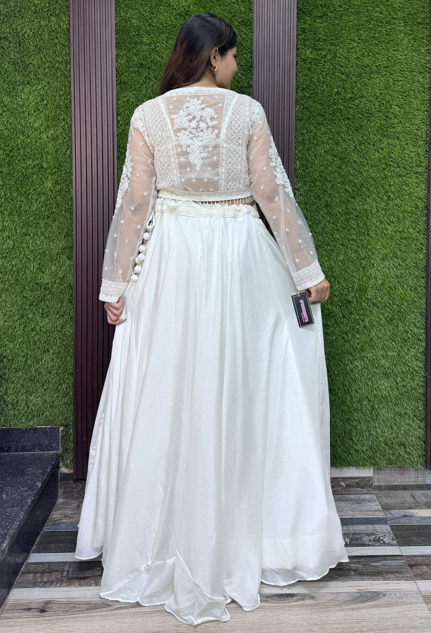 Beautiful Indo-Western Embroidered Crop Top Skirt with Jacket