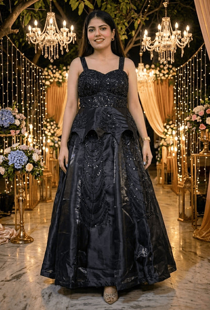 Designer Spaghetti Peplum Top with Embellished Fish Cut Lehenga