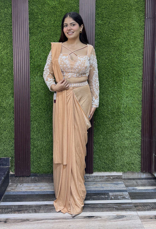 Ready to Wear Lycra Drape Saree with Beaded Blouse & Waist Belt