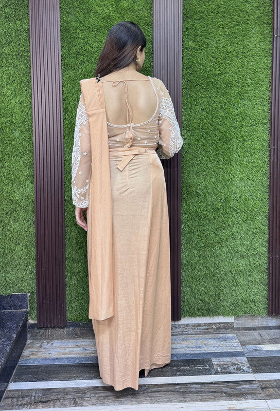 Ready to Wear Lycra Drape Saree with Beaded Blouse & Waist Belt