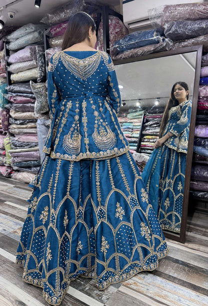 Indo Western Designer Crop Top with Heavy Anarkali Skirt Set with Jacket