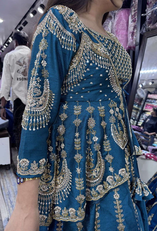 Indo Western Designer Crop Top with Heavy Anarkali Skirt Set with Jacket