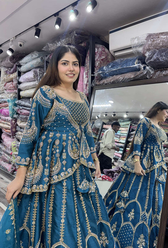 Indo Western Designer Crop Top with Heavy Anarkali Skirt Set with Jacket