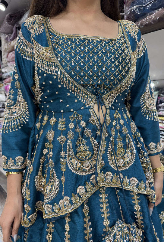 Indo Western Designer Crop Top with Heavy Anarkali Skirt Set with Jacket