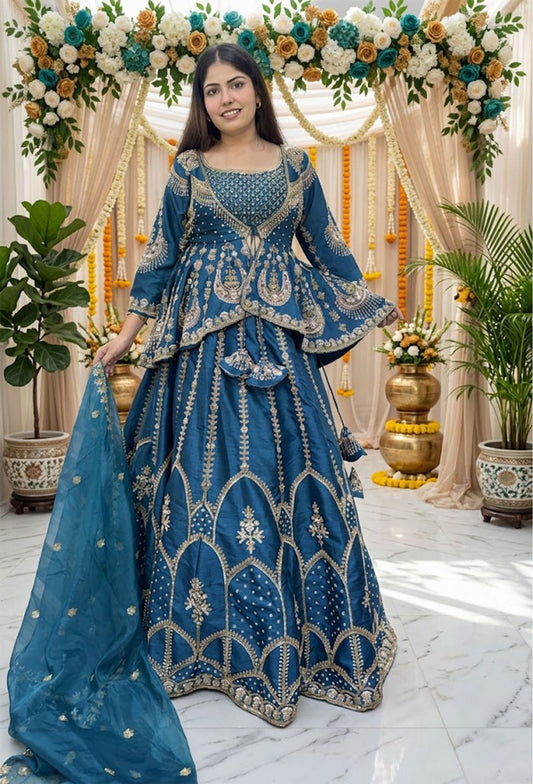 Indo Western Designer Crop Top with Heavy Anarkali Skirt Set with Jacket