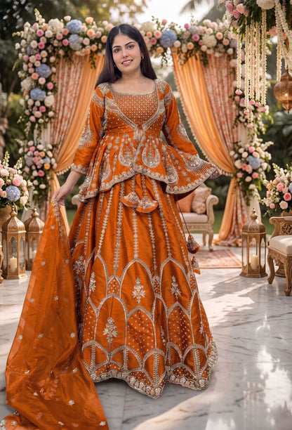 Indo Western Designer Crop Top with Heavy Anarkali Skirt Set with Jacket