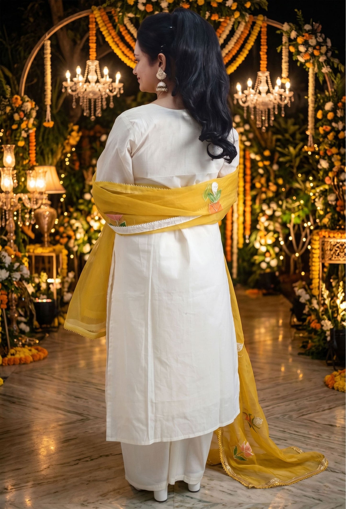 Crochet Fabric Summer Suit Set with Organza Dupatta