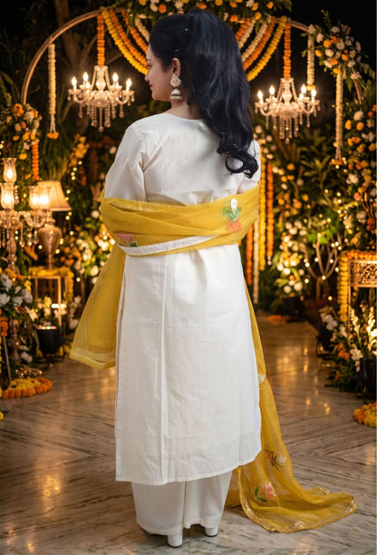 Crochet Fabric Summer Suit Set with Organza Dupatta