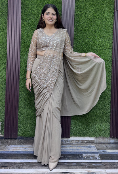 Handworked Blouse with Georgette Drape Saree & Palla