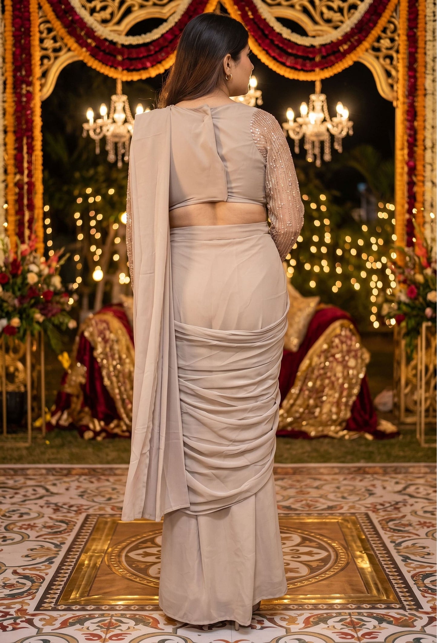 Handworked Blouse with Georgette Drape Saree & Palla