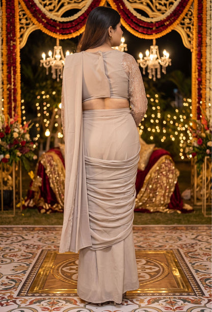 Handworked Blouse with Georgette Drape Saree & Palla