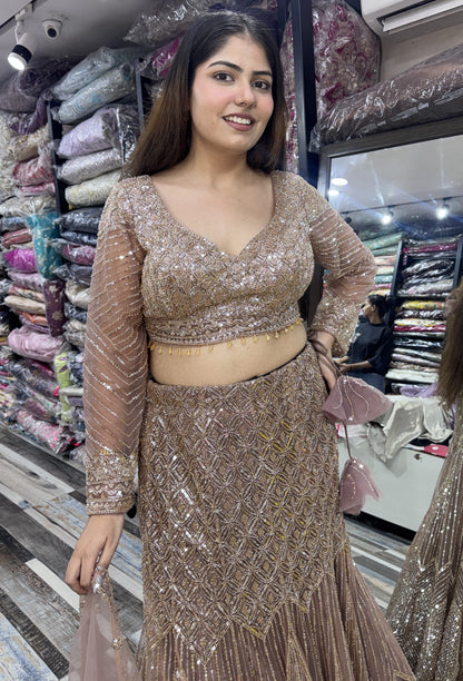 Heavy Embellished Fish Cut Lehenga with Handwork Blouse & Dupatta