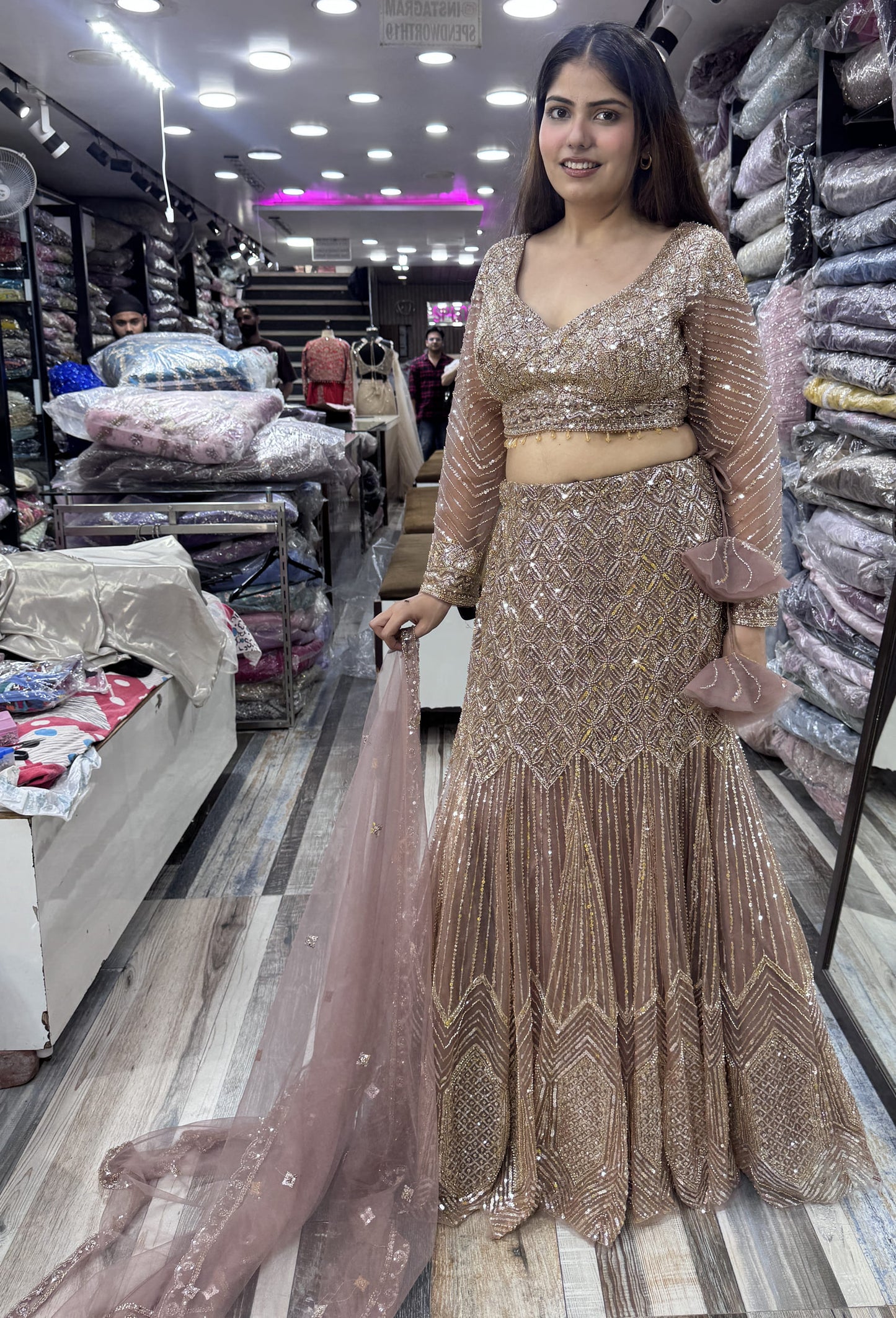 Heavy Embellished Fish Cut Lehenga with Handwork Blouse & Dupatta