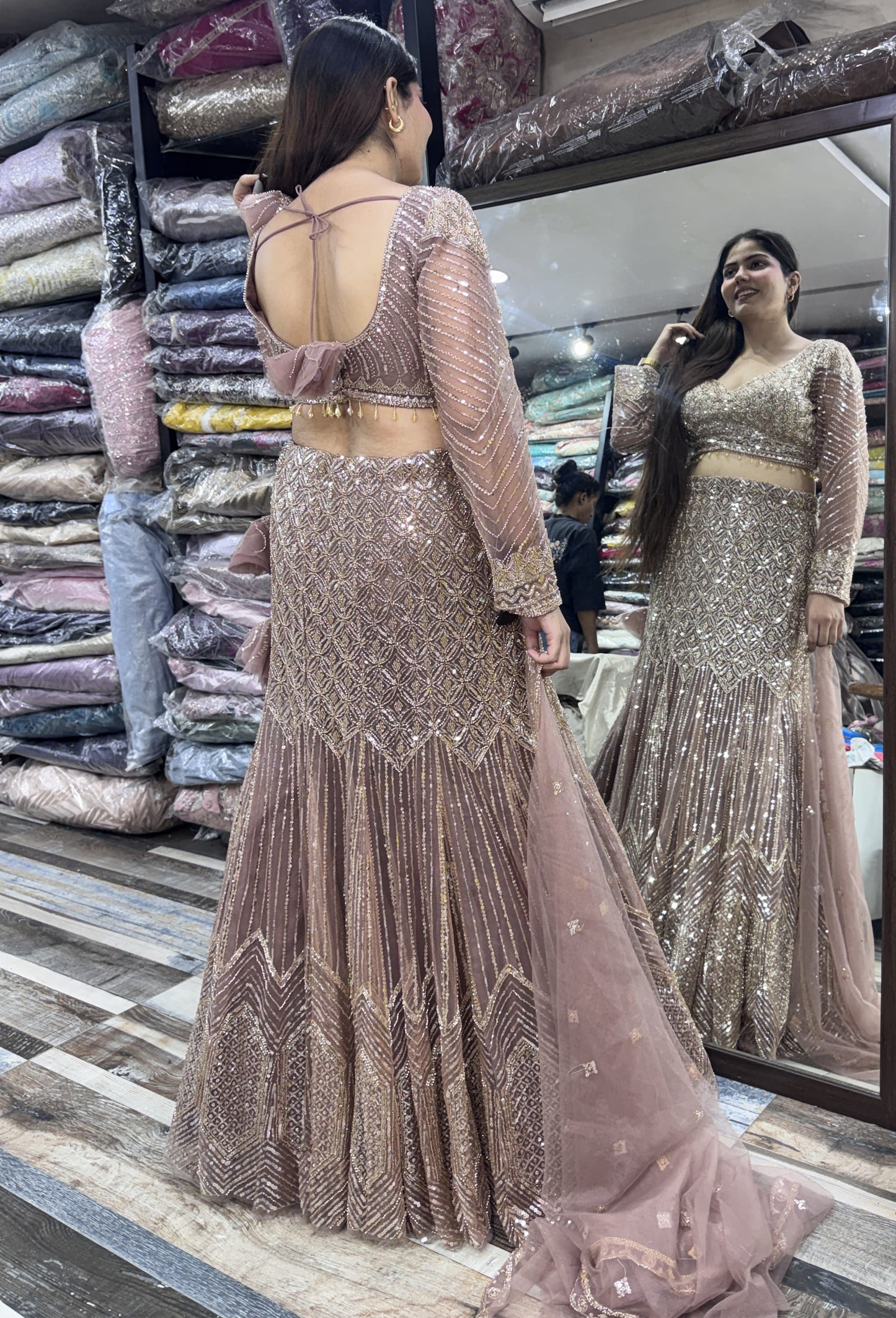 Heavy Embellished Fish Cut Lehenga with Handwork Blouse & Dupatta