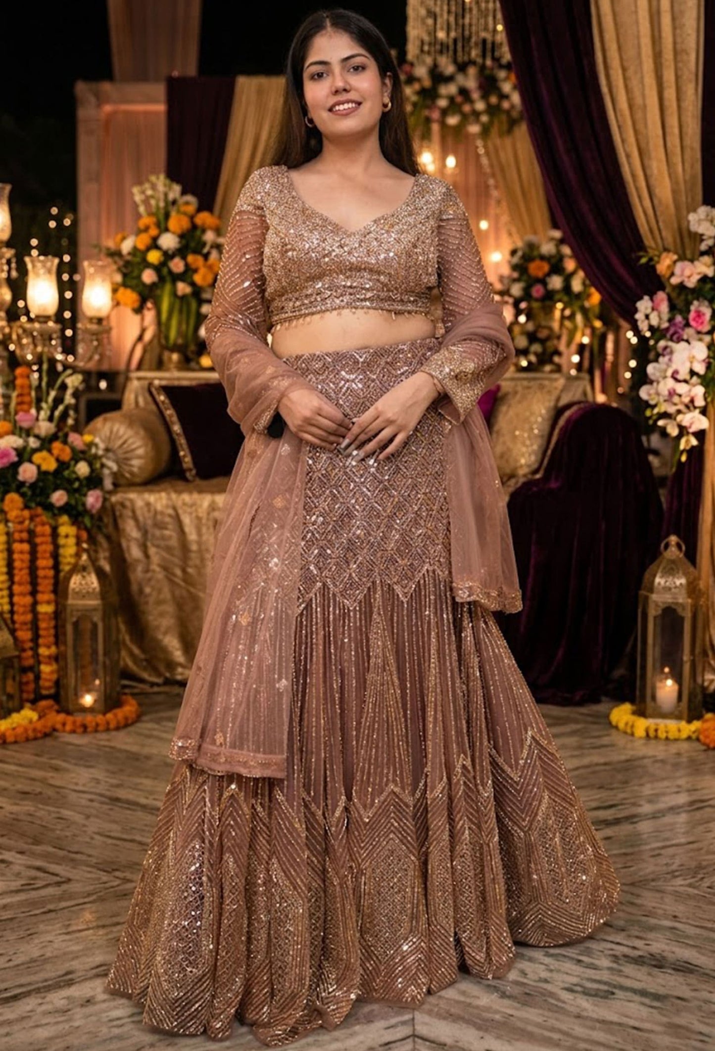 Heavy Embellished Fish Cut Lehenga with Handwork Blouse & Dupatta