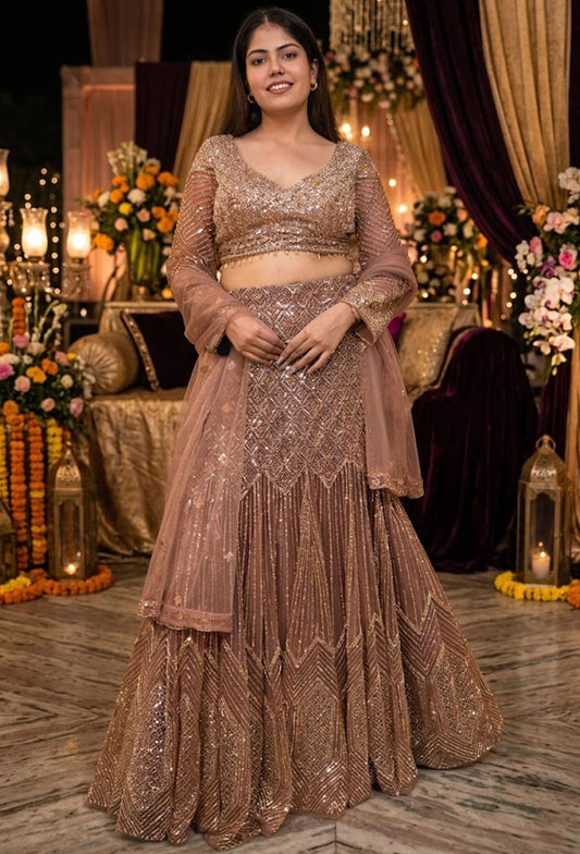 Heavy Embellished Fish Cut Lehenga with Handwork Blouse & Dupatta