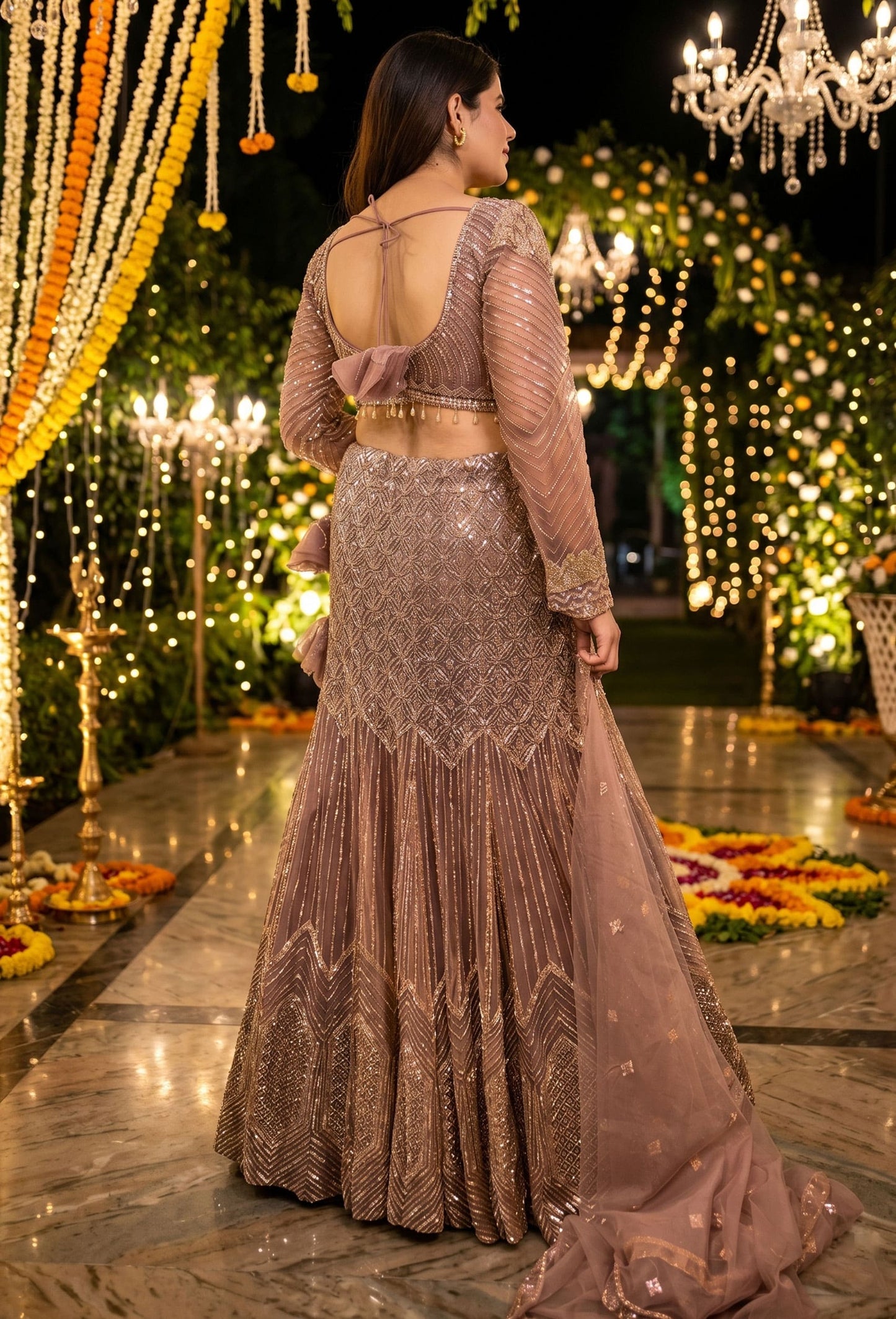 Heavy Embellished Fish Cut Lehenga with Handwork Blouse & Dupatta