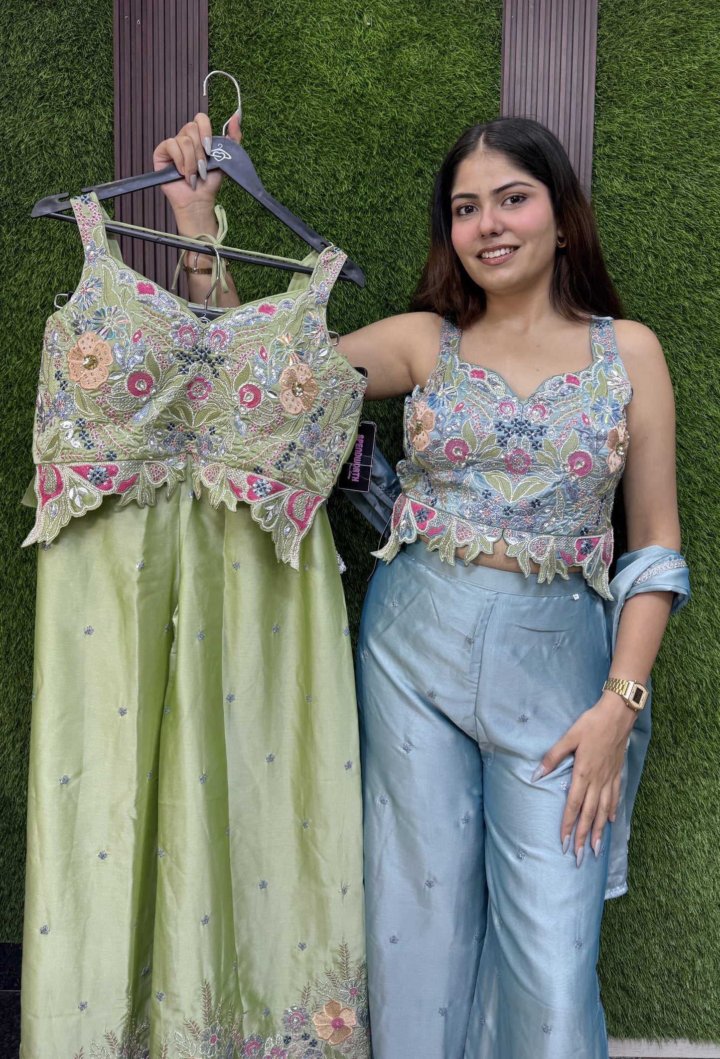 Floral Embroidered Crop Top Sharara Set for Summer Party Wear