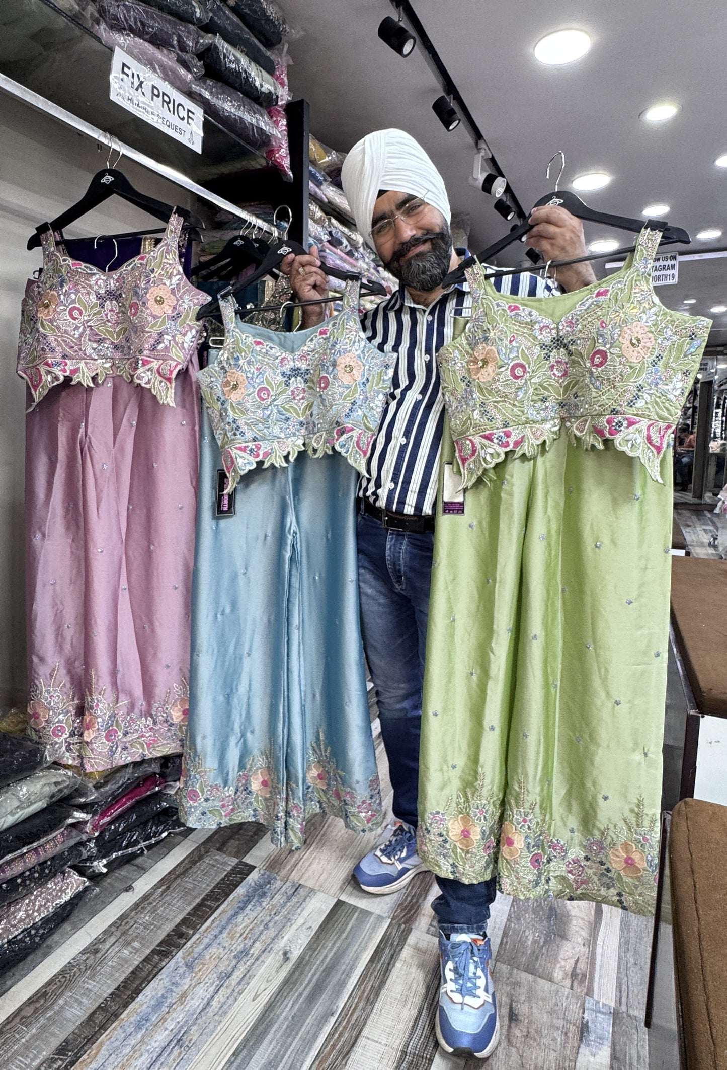 Floral Embroidered Crop Top Sharara Set for Summer Party Wear