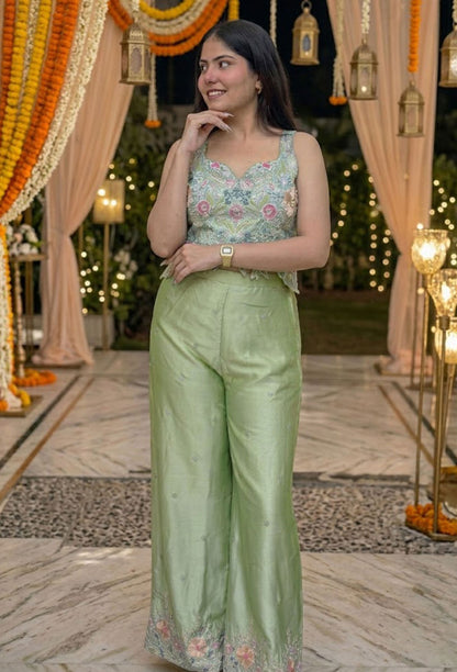 Floral Embroidered Crop Top Sharara Set for Summer Party Wear