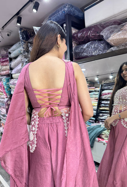 Girlish Chinnon Silk Peplum Sharara Suit with Choker Dupatta