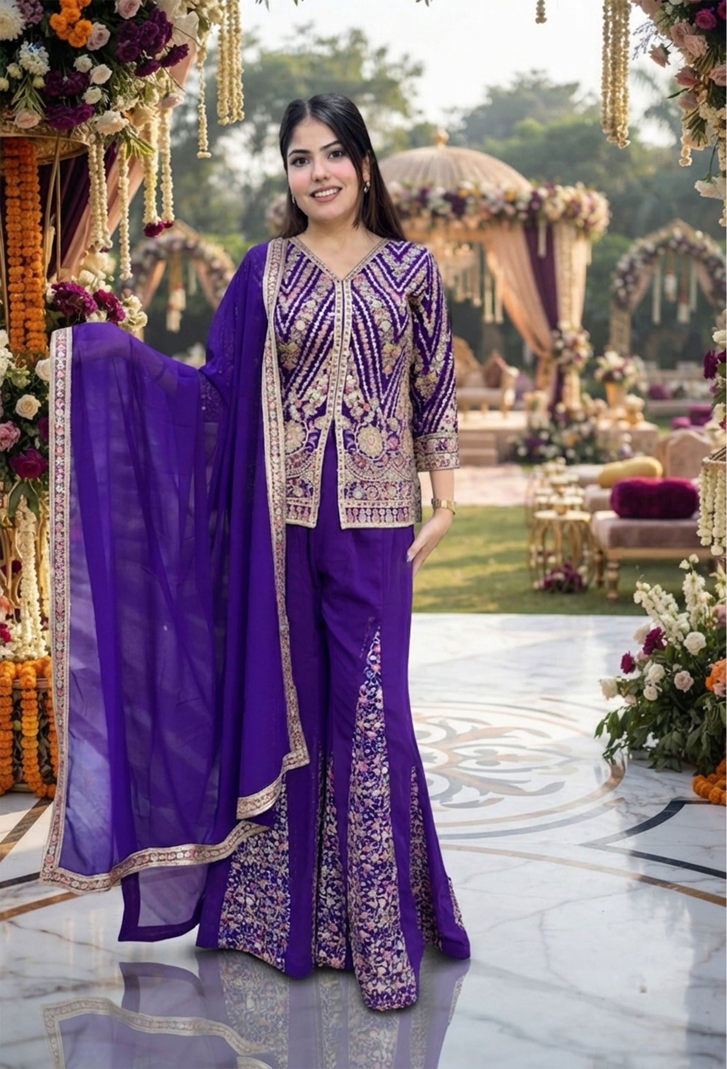 Elegant Cord-Set Sharara Suit with Georgette Dupatta