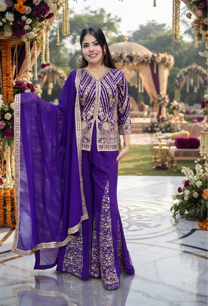 Elegant Cord-Set Sharara Suit with Georgette Dupatta